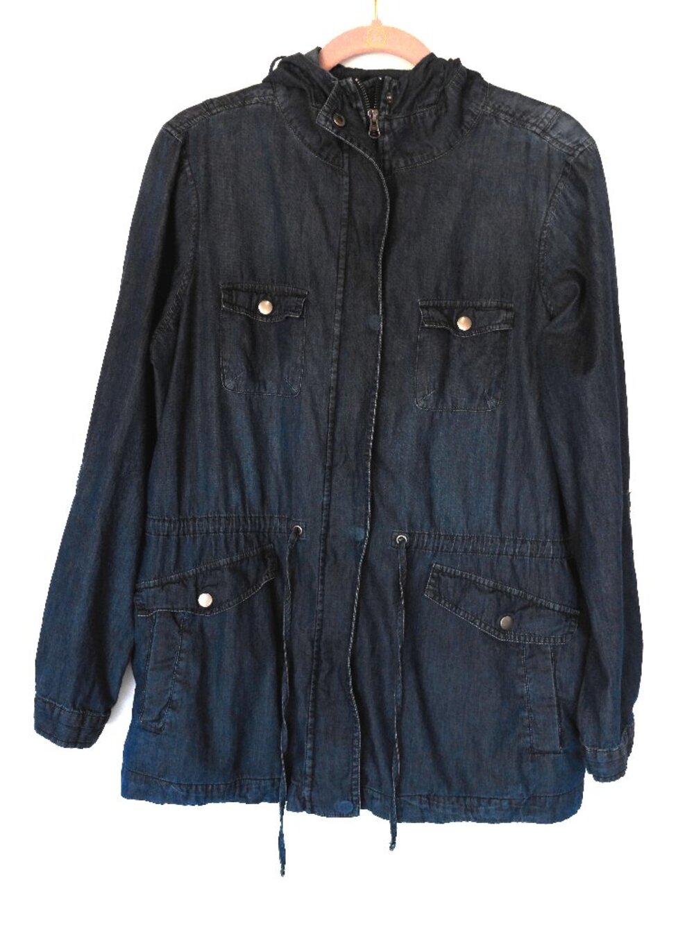 Torrid Denim Hooded Anorak Utility Jacket Size 0 Blue Lightweight